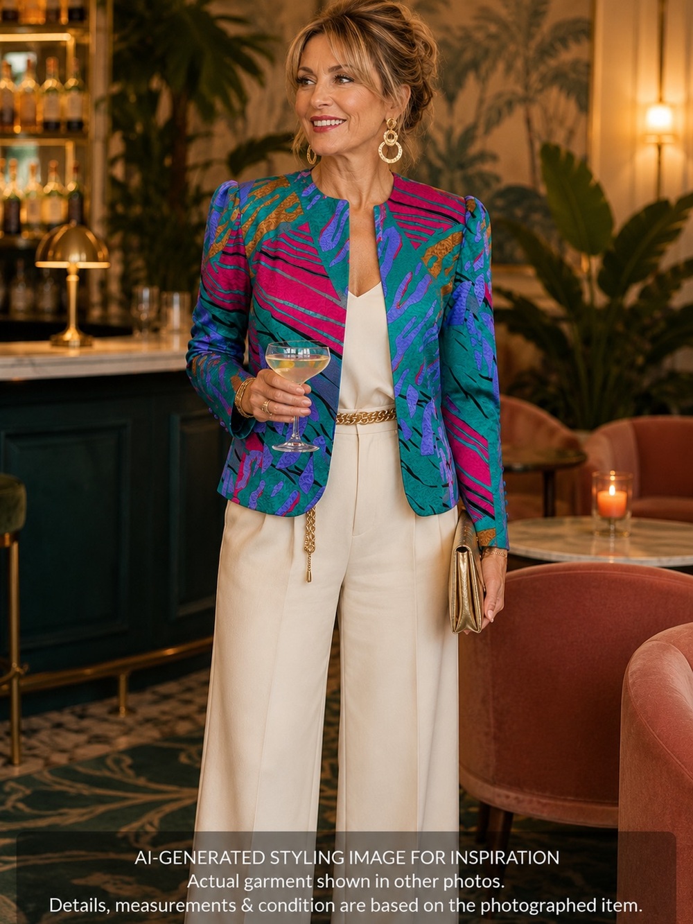 Vintage Anne Crimmins UMI Silk Jacket Size 12 Tropical Art Deco Old Money